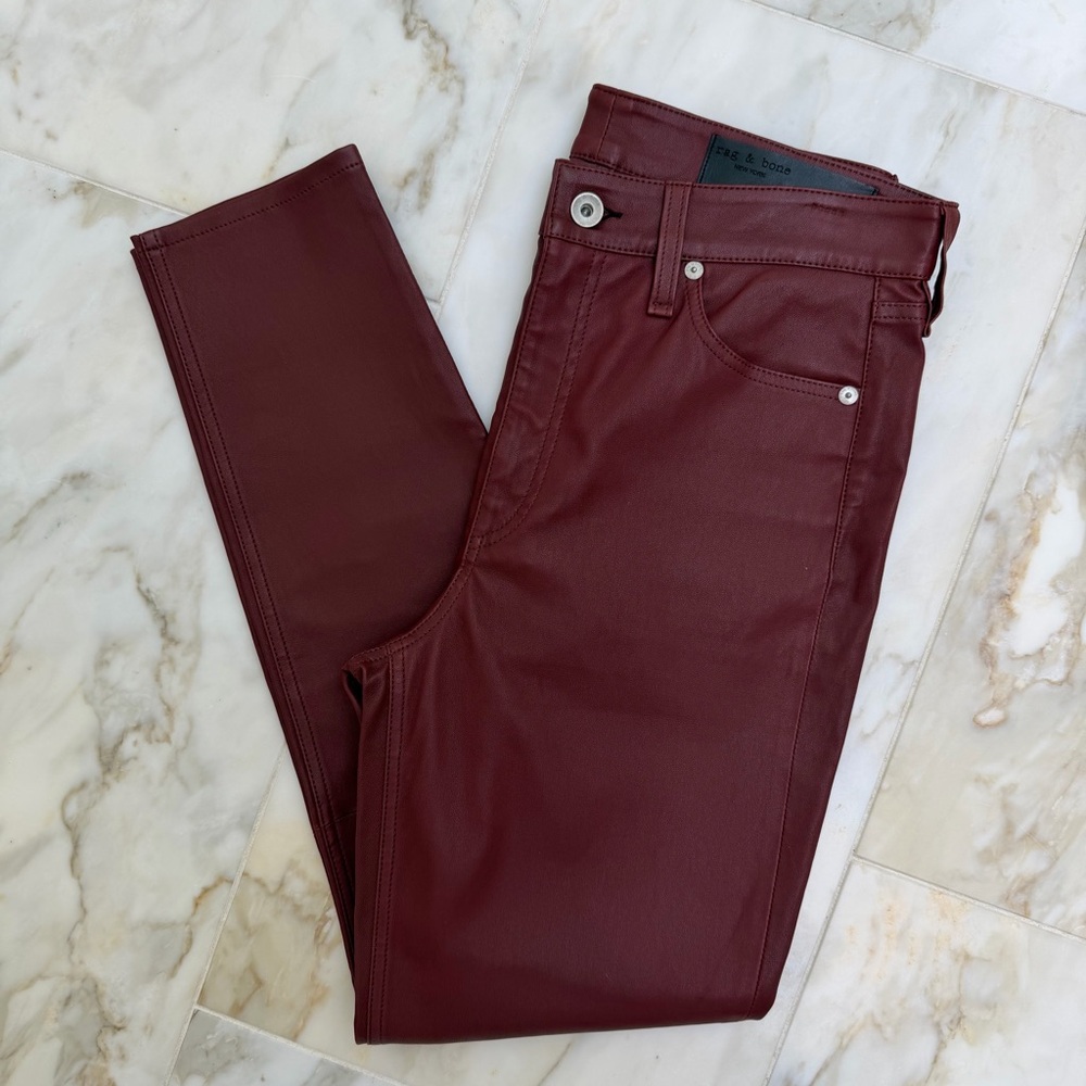 rag & bone 100% leather burgundy high waisted pants
